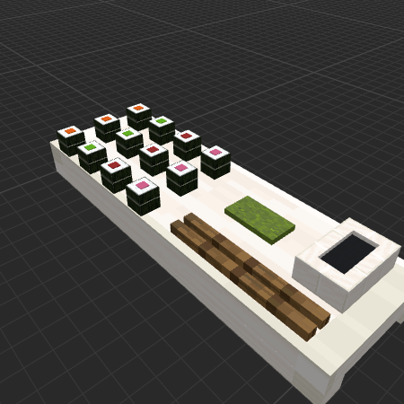 Sushi Plate with Chopsticks, Soy Sauce and Wasabi